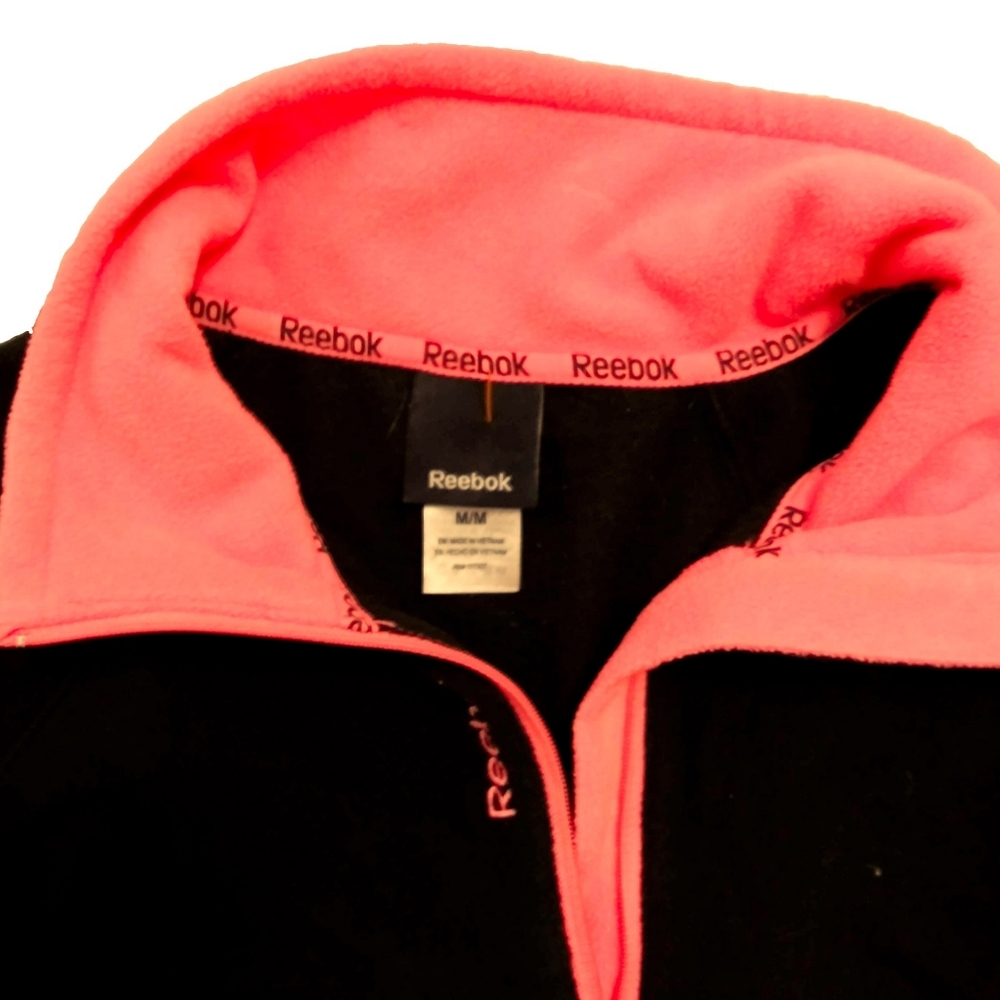 REEBOK WMNS BLK FLEECE 1/2 ZIP ORANGE TRIM PLLOVR - Picture 6 of 6